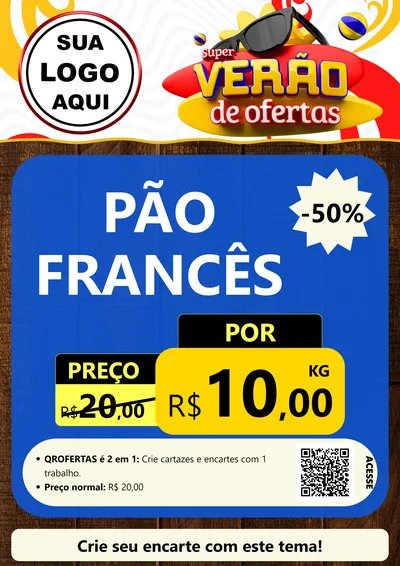 Modelo de Cartaz para Cartaz A4 Vertical com o tema Super Verão de Ofertas para Padaria