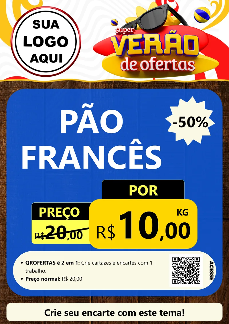 Modelo de Cartaz para Cartaz A4 Vertical com o tema Super Verão de Ofertas para Padaria