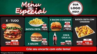 Modelo de TV para TV Horizontal com o tema Menu Especial para Hamburgueria