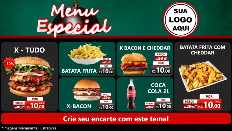 Modelo de TV para TV Horizontal com o tema Menu Especial para Hamburgueria