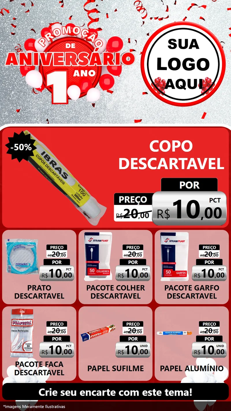 Modelo de Rede Social para Stories com o tema Promoção de Aniversário - 1 Ano para Embalagens