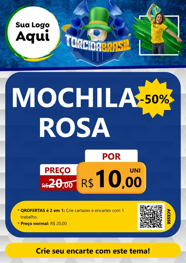 Modelo de Cartaz para Cartaz A4 Vertical com o tema Torcida Brasil - Copa para Papelaria
