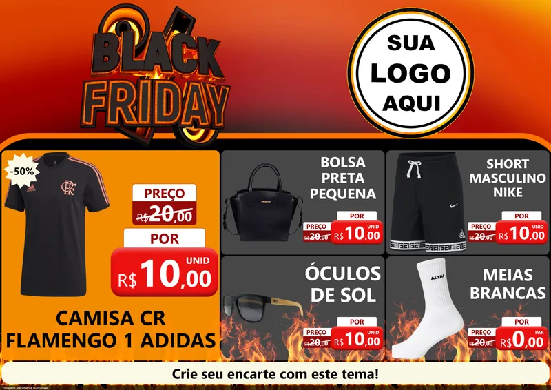 Modelo de Encarte para Encarte A4 Horizontal com o tema Black Friday para Roupas e acessórios