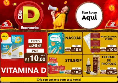 Modelo de Encarte para Encarte A4 Horizontal com o tema Dia D Economia para Farmácia