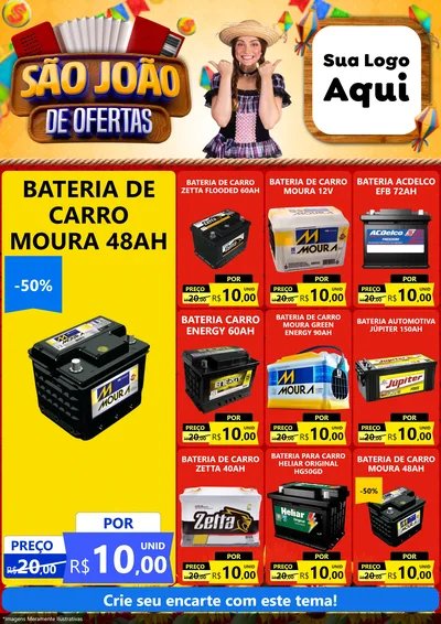 Modelo de Encarte para Encarte A4 Vertical com o tema São João de Ofertas para Baterias Elétricas