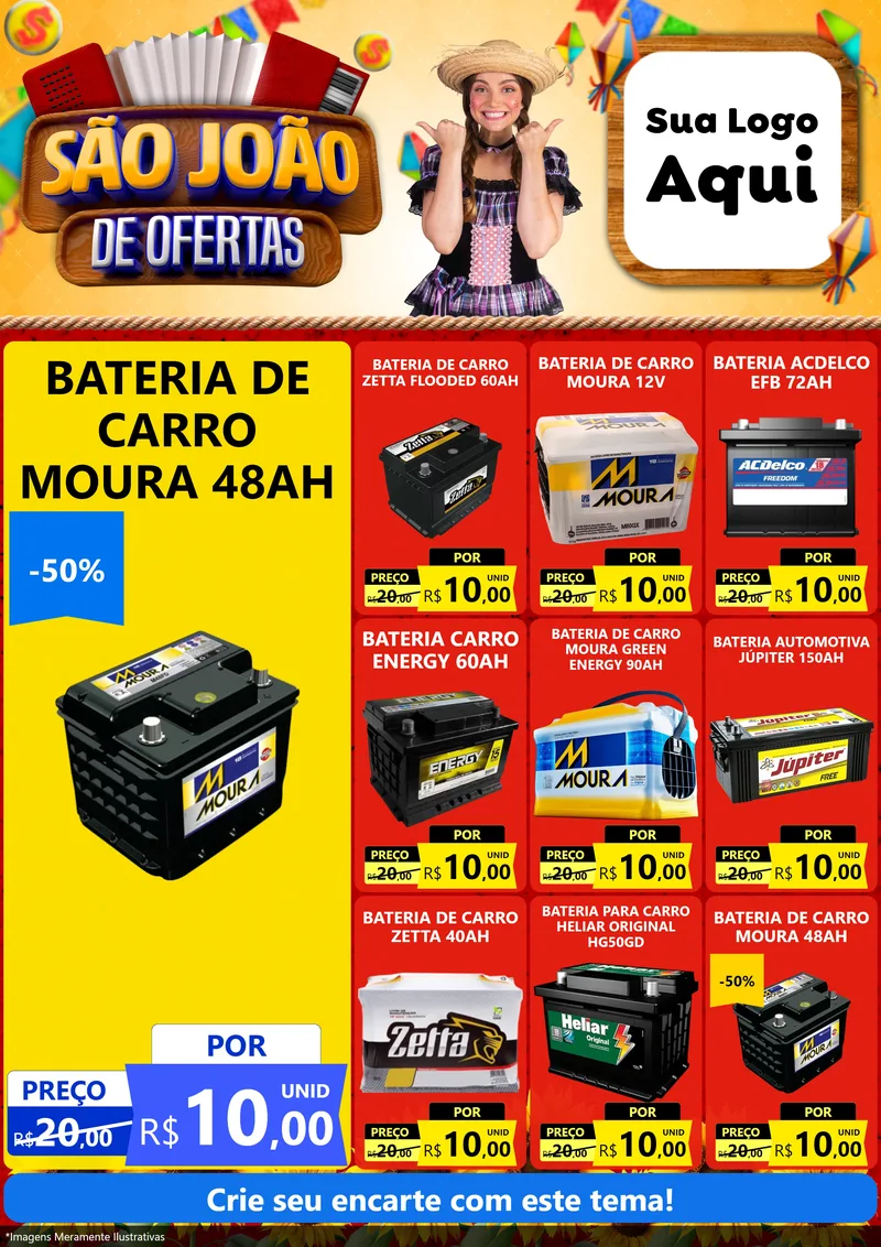 Modelo de Encarte para Encarte A4 Vertical com o tema São João de Ofertas para Baterias Elétricas