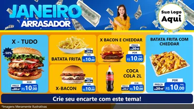 Modelo de TV para TV Horizontal com o tema Janeiro Arrasador para Hamburgueria