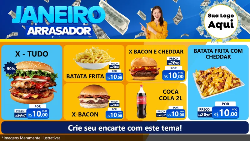 Modelo de TV para TV Horizontal com o tema Janeiro Arrasador para Hamburgueria