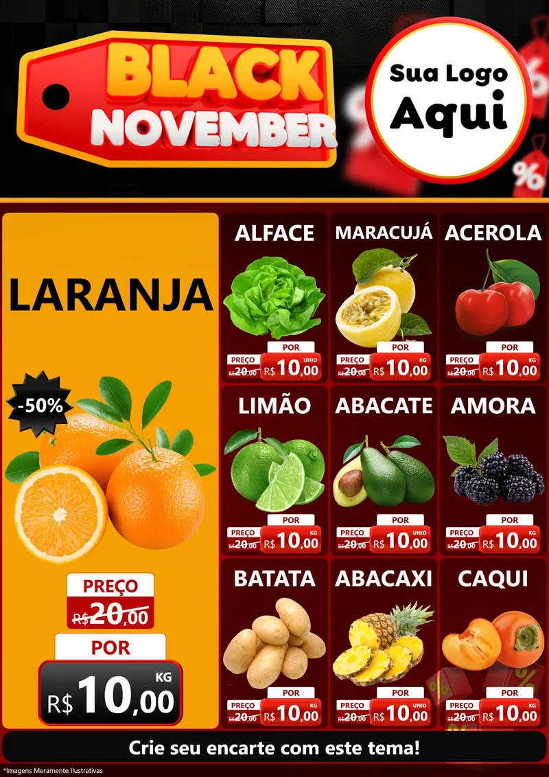 Modelo de Encarte para Encarte A4 Vertical com o tema Black November para Hortifrúti