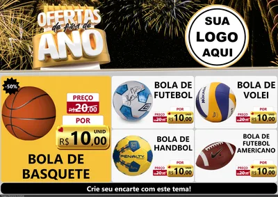 Modelo de Encarte para Encarte A4 Horizontal com o tema Ofertas de Fim de Ano para Artigos Esportivos