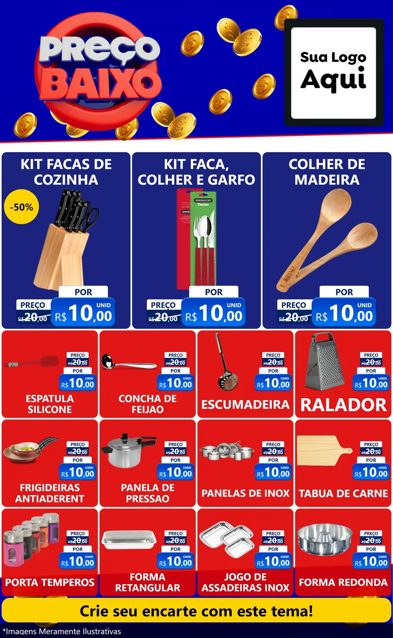 Modelo de Encarte para Encarte Grande com o tema Preço Baixo para Utilidades Domésticas