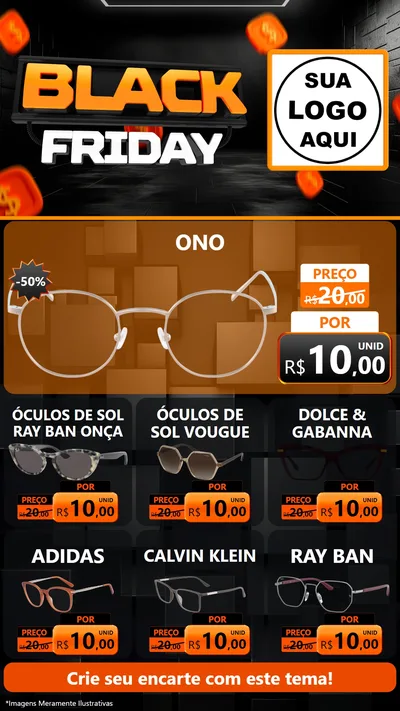 Modelo de Rede Social para Stories com o tema Black Friday para Óticas