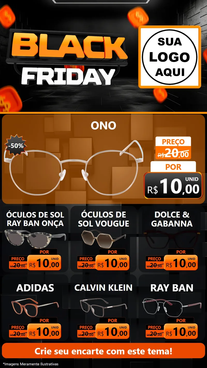 Modelo de Rede Social para Stories com o tema Black Friday para Óticas