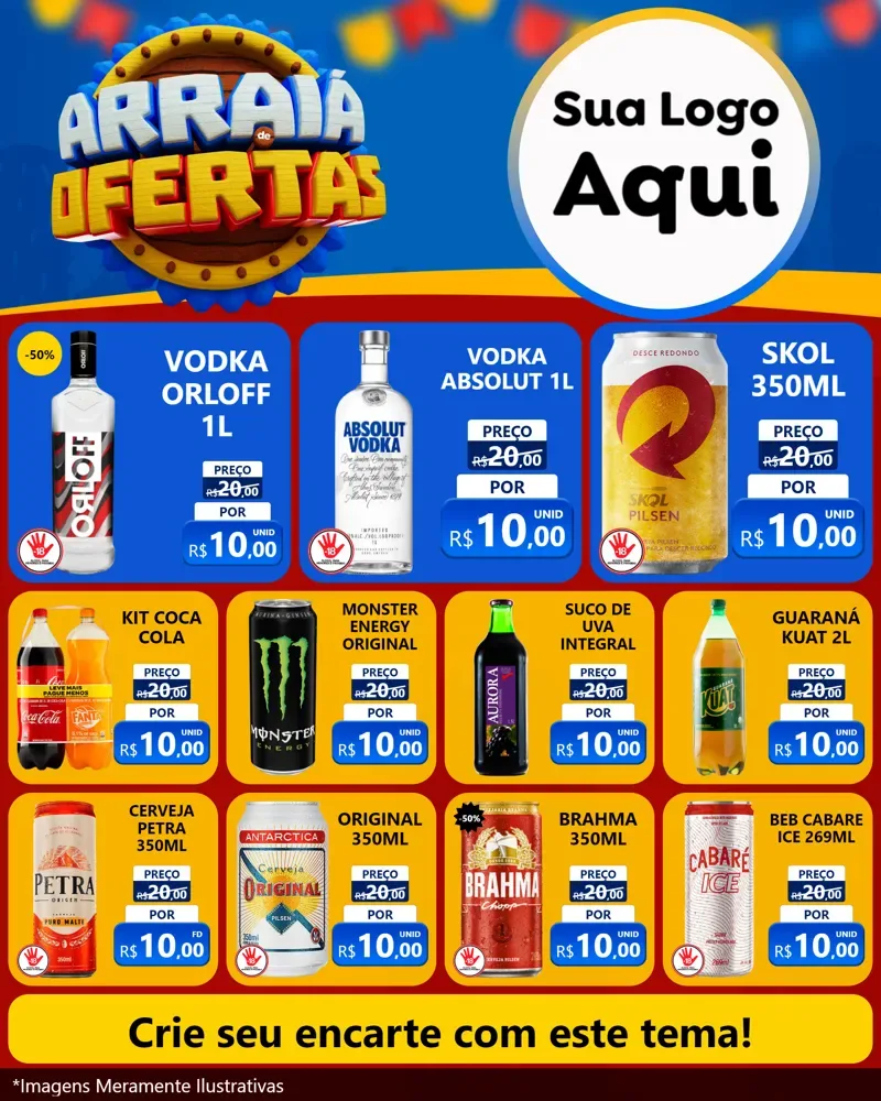 Modelo de Rede Social para Feed Instagram com o tema Arraiá de Ofertas - Junina para Distribuidora de bebidas