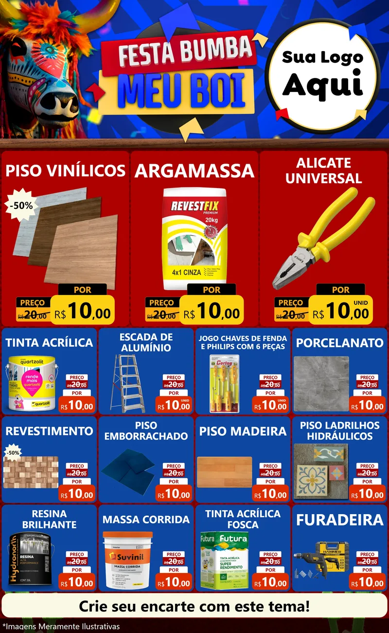Modelo de Encarte para Encarte Grande com o tema Festa Bumba meu Boi para Material para Construção