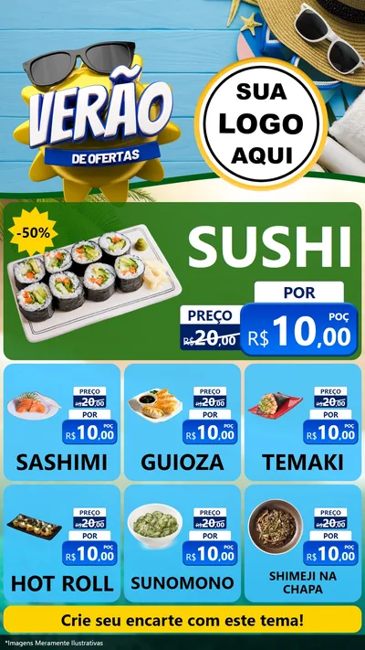 Modelo de Rede Social para Stories com o tema Verão de Ofertas para Comida japonesa