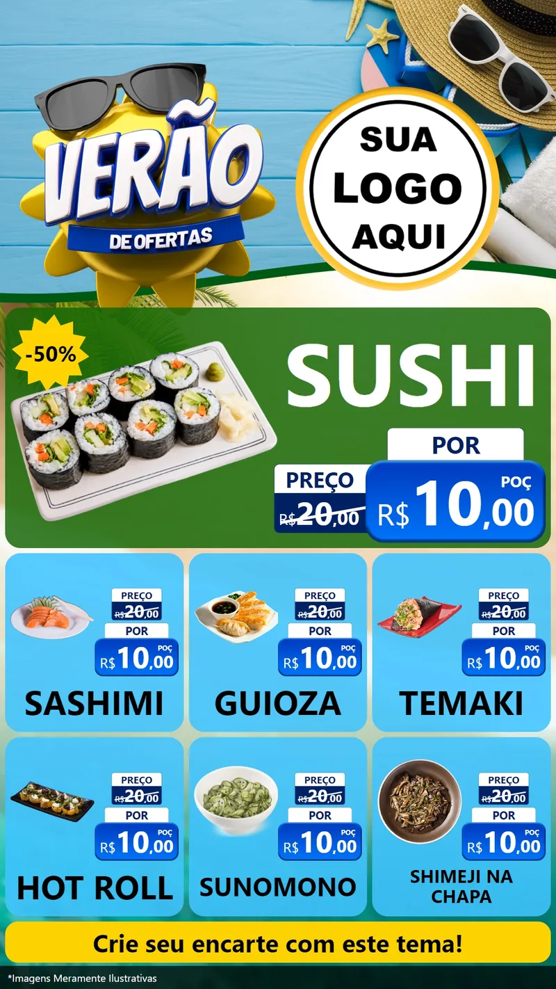 Modelo de Rede Social para Stories com o tema Verão de Ofertas para Comida japonesa