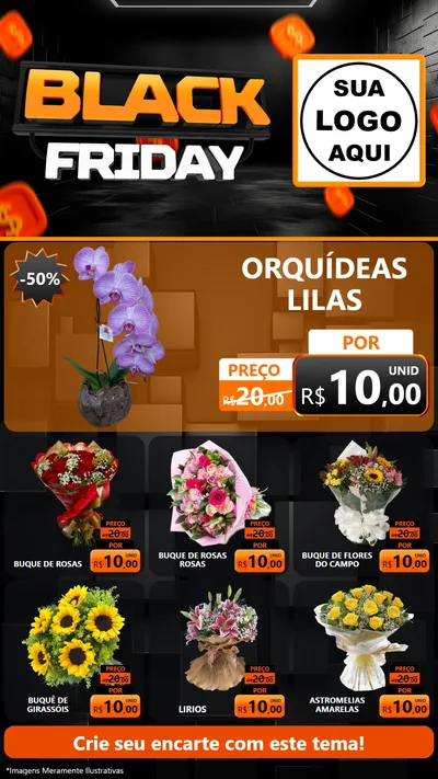Modelo de Rede Social para Stories com o tema Black Friday para Floricultura e jardim