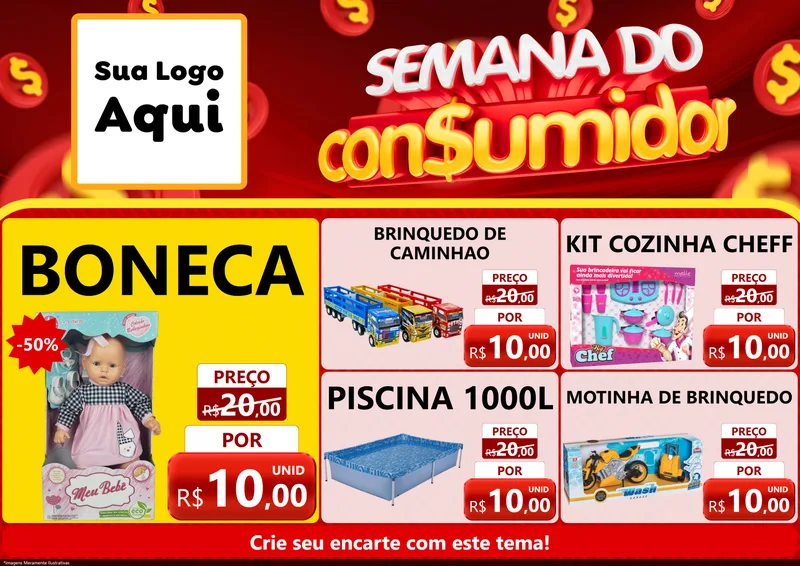 Modelo de Encarte para Encarte A4 Horizontal com o tema Semana do Consumidor para Brinquedos