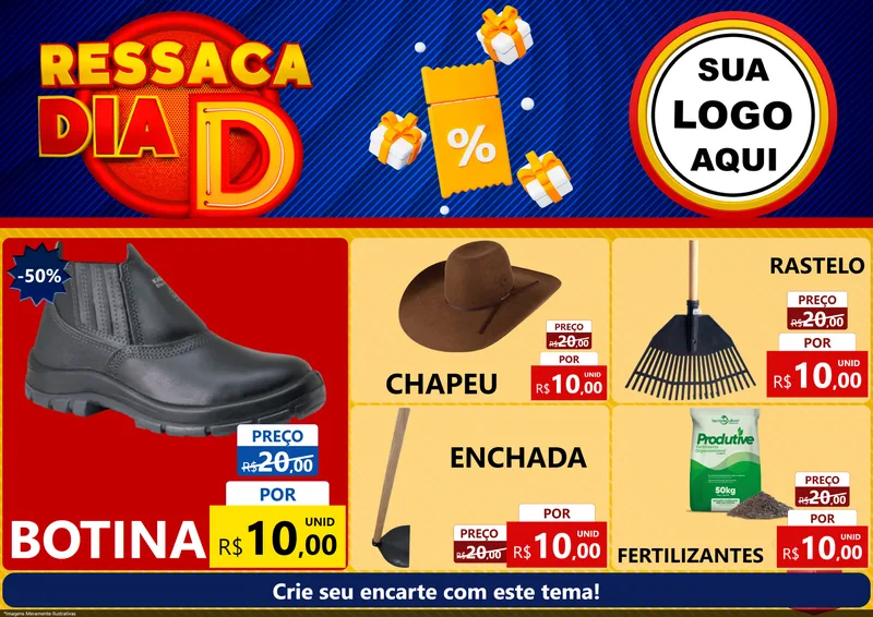 Modelo de Encarte para Encarte A4 Horizontal com o tema Ressaca Dia D para Agropecuária