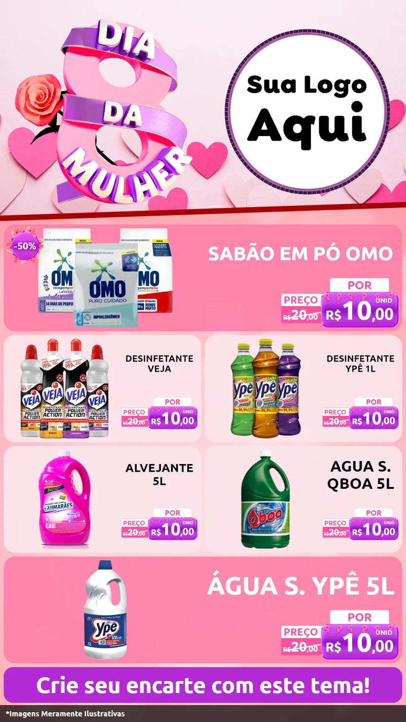 Modelo de TV para TV Vertical com o tema Dia da Mulher para Produtos de Limpeza