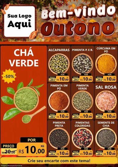 Modelo de Encarte para Encarte A4 Vertical com o tema Bem-vindo Outono para Produtos Naturais