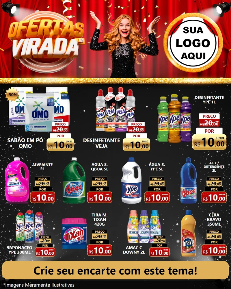 Modelo de Rede Social para Feed Instagram com o tema Ofertas da Virada para Produtos de Limpeza