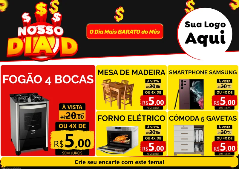 Modelo de Encarte para Encarte A4 Horizontal com o tema Nosso Dia D para Móveis e Eletro