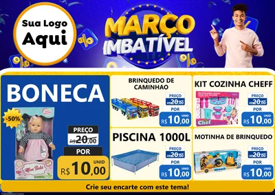 Modelo de Encarte para Encarte A4 Horizontal com o tema Março Imbatível para Brinquedos