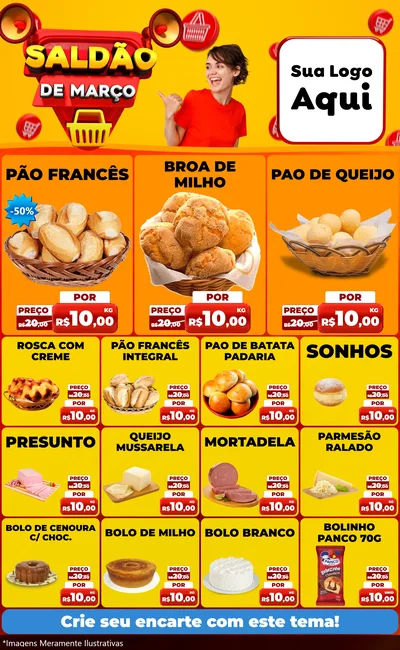 Modelo de Encarte para Encarte Grande com o tema Saldão de Março para Padaria