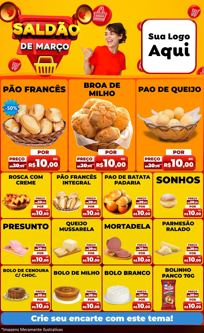 Modelo de Encarte para Encarte Grande com o tema Saldão de Março para Padaria