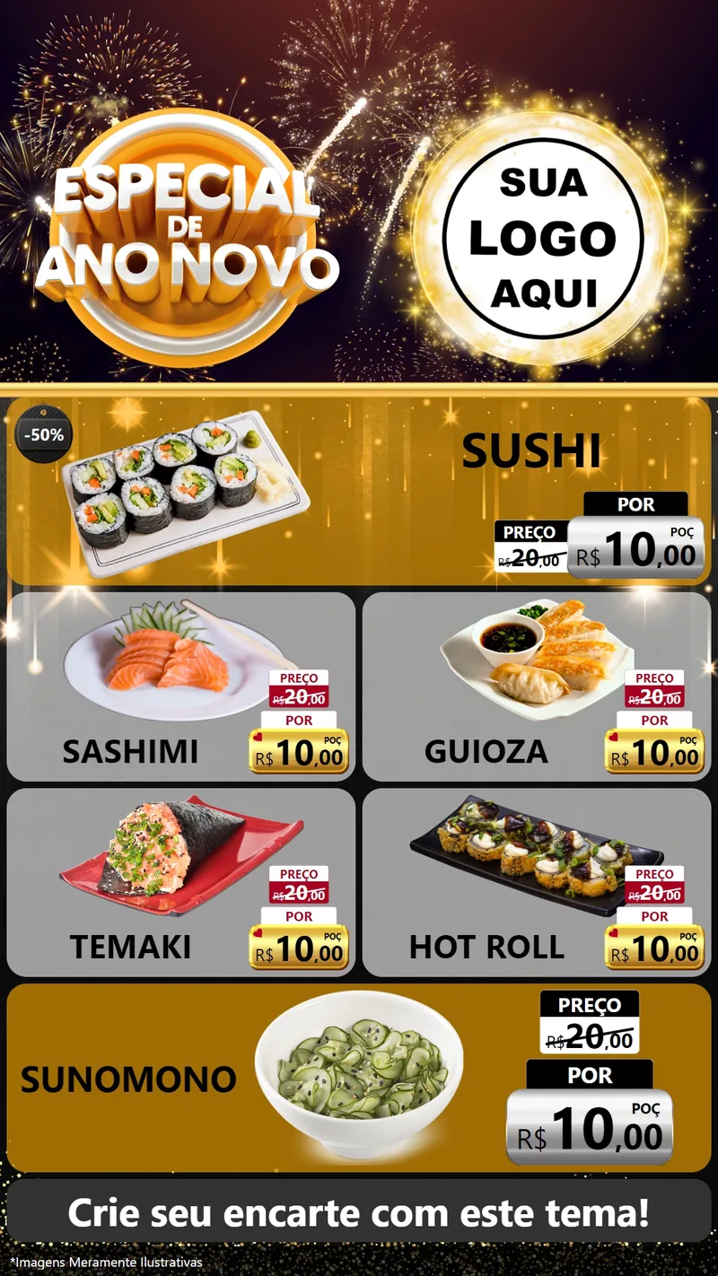 Modelo de TV para TV Vertical com o tema Especial de Ano Novo para Comida japonesa