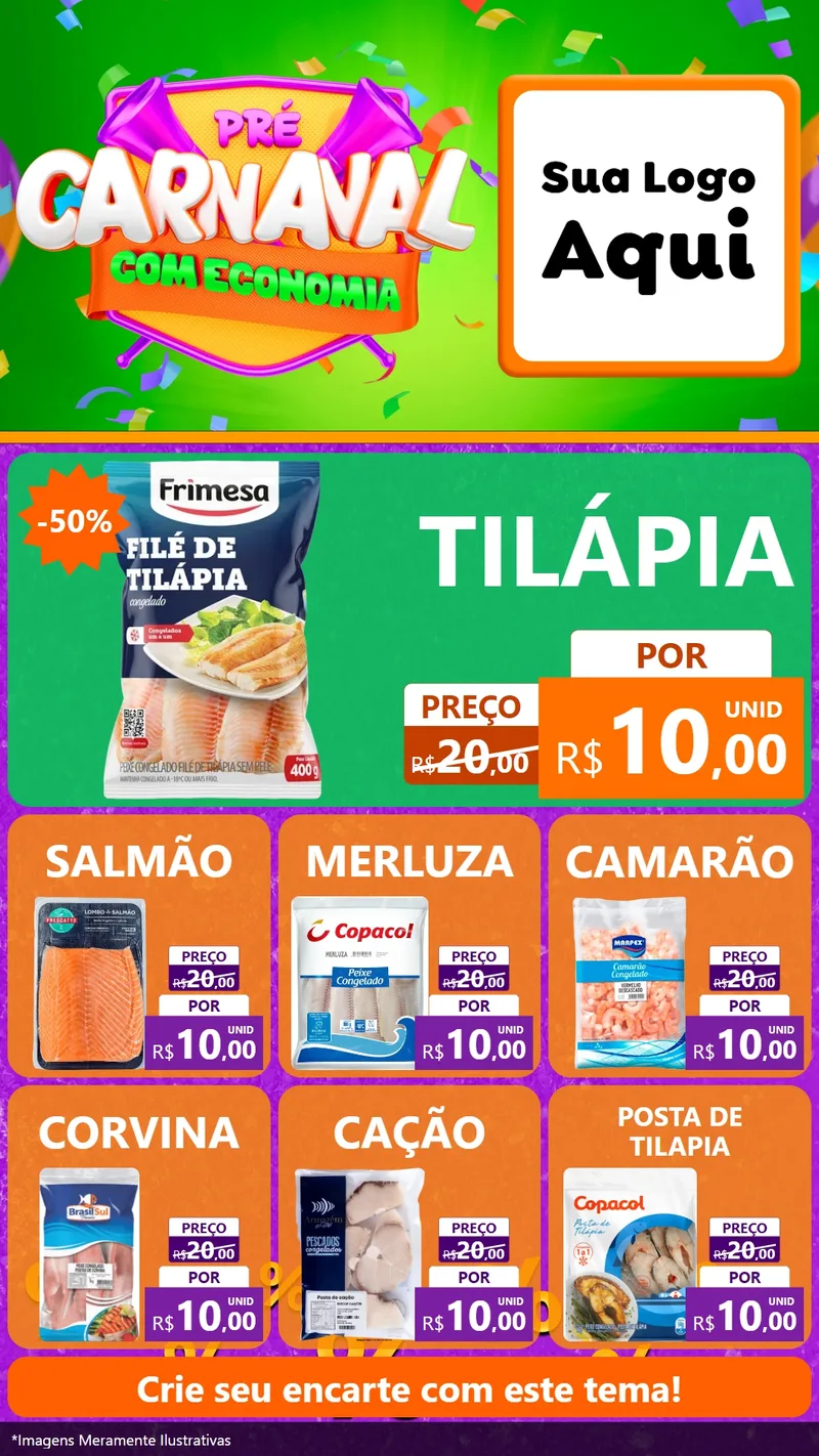 Modelo de Rede Social para Stories com o tema Pré-Carnaval Com Economia para Peixaria
