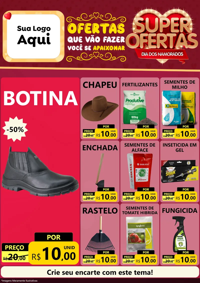 Modelo de Encarte para Encarte A4 Vertical com o tema Dia dos Namorados para Agropecuária