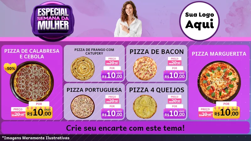 Modelo de TV para TV Horizontal com o tema Especial Semana da Mulher para Pizzaria