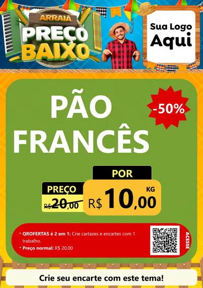 Modelo de Cartaz para Cartaz A4 Vertical com o tema Arraiá de Preço Baixo - Junina para Padaria