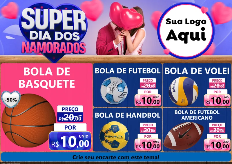 Modelo de Encarte para Encarte A4 Horizontal com o tema Super Dia dos Namorados para Artigos Esportivos