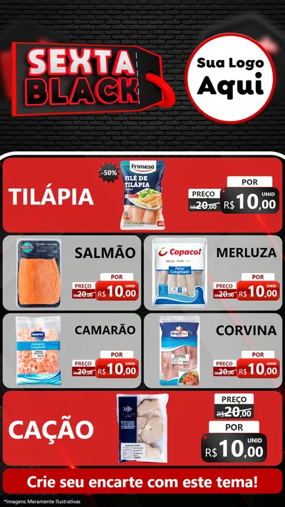 Modelo de TV para TV Vertical com o tema Sexta Black para Peixaria