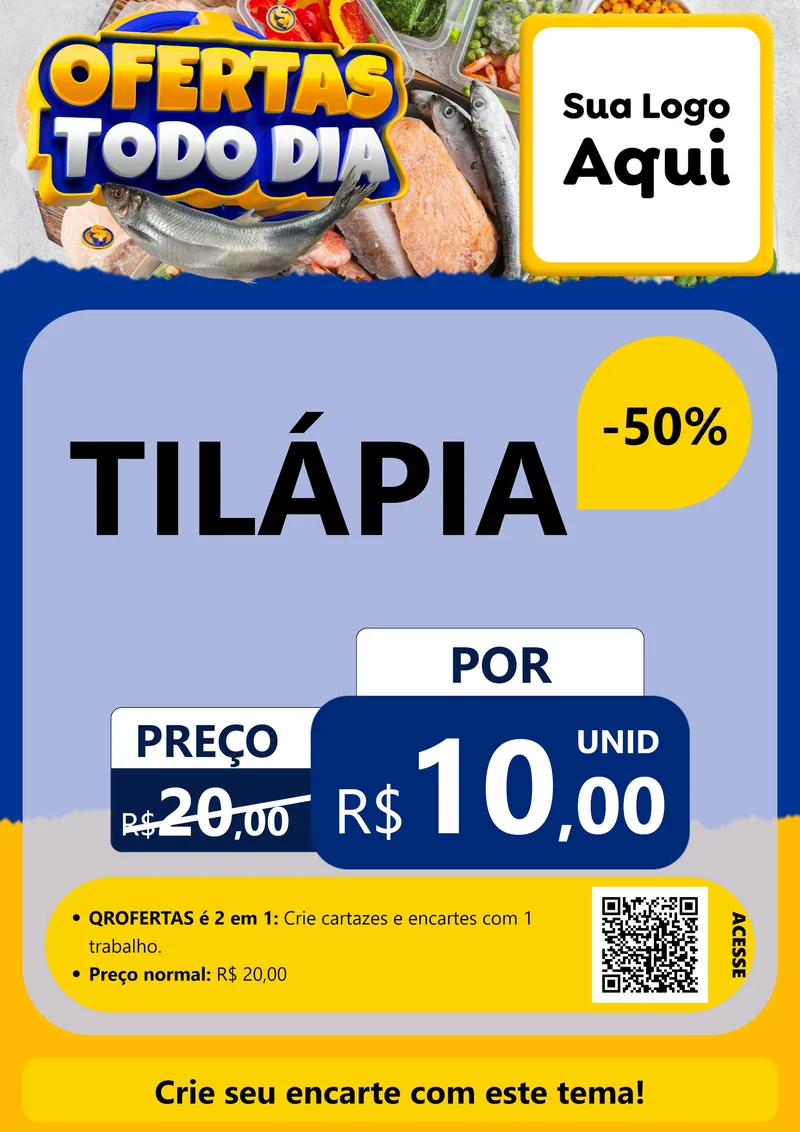 Modelo de Cartaz para Cartaz A4 Vertical com o tema Ofertas Todo Dia para Peixaria