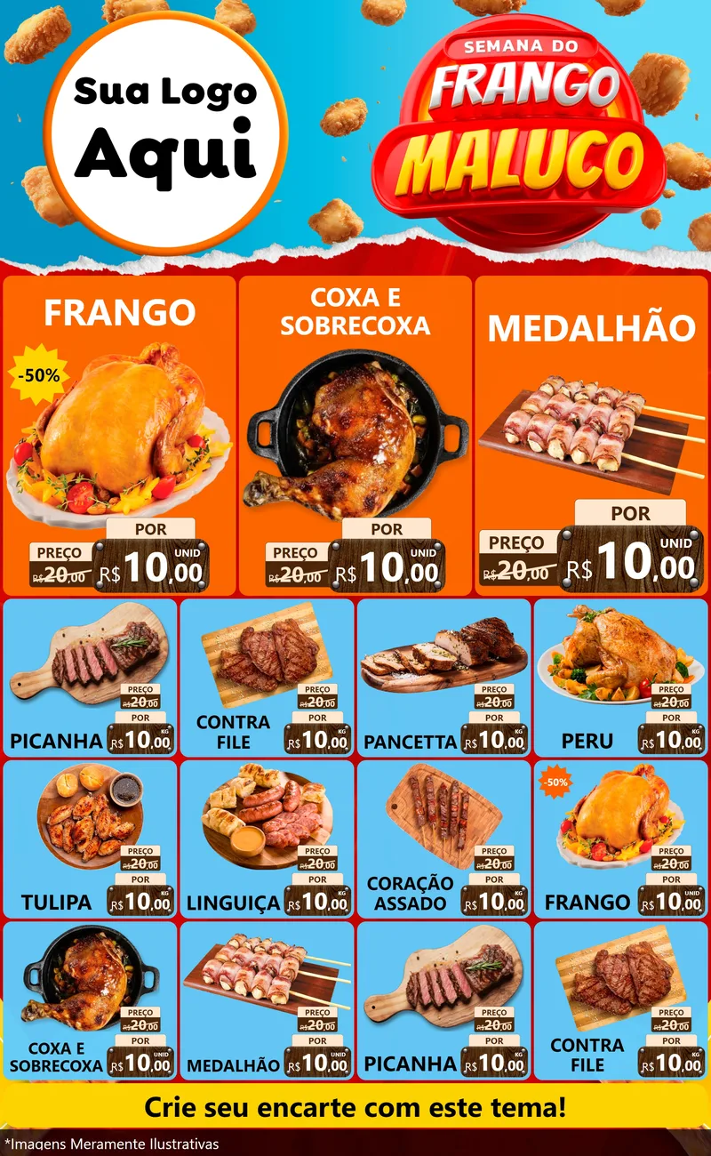 Modelo de Encarte para Encarte Grande com o tema Semana do Frango Maluco para Assados