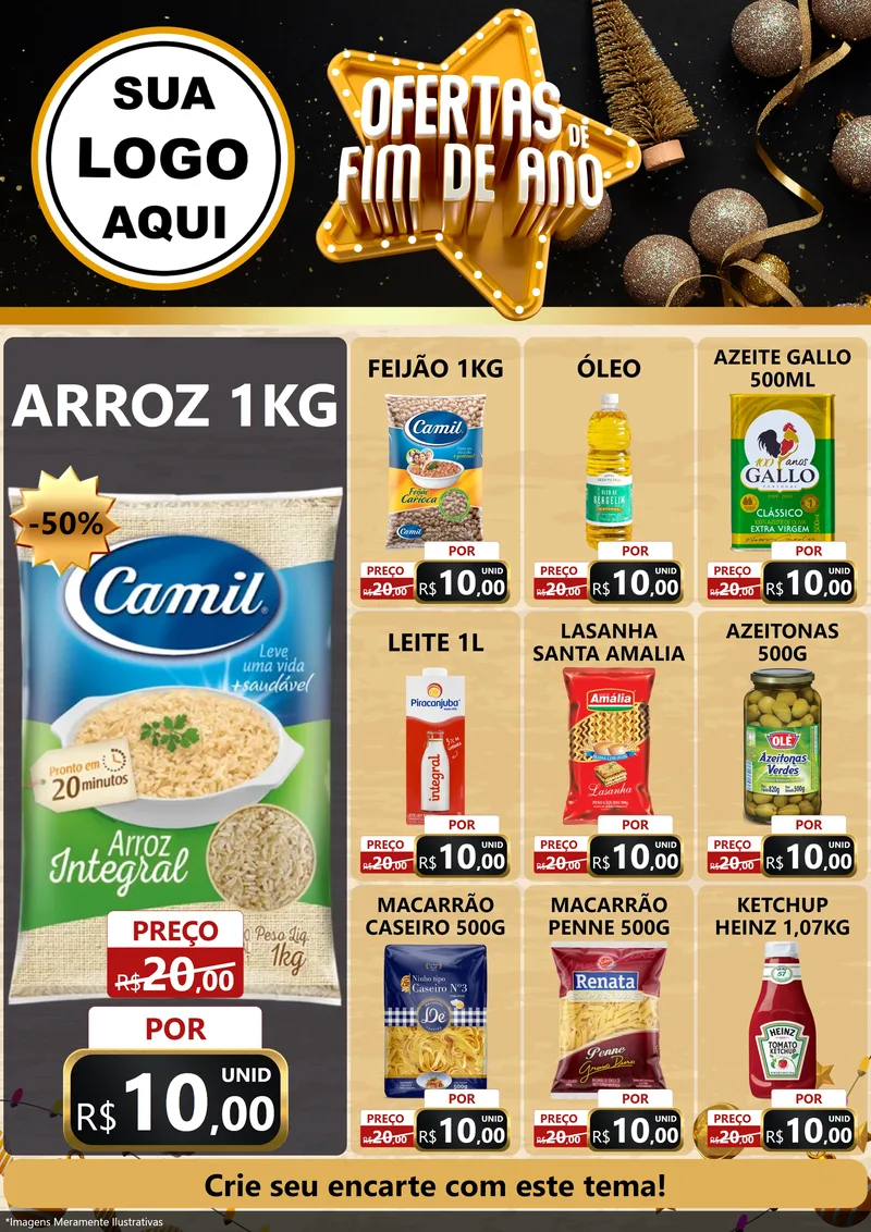 Modelo de Encarte para Encarte A4 Vertical com o tema Ofertas de Fim de Ano para Supermercado