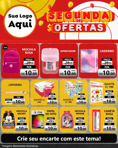 Modelo de Rede Social para Feed Instagram com o tema Segunda de Ofertas para Papelaria