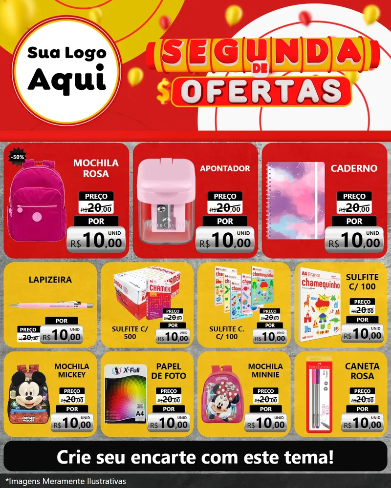 Modelo de Rede Social para Feed Instagram com o tema Segunda de Ofertas para Papelaria
