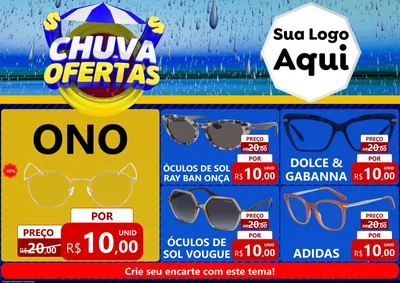 Modelo de Encarte para Encarte A4 Horizontal com o tema Chuva de Ofertas para Óticas