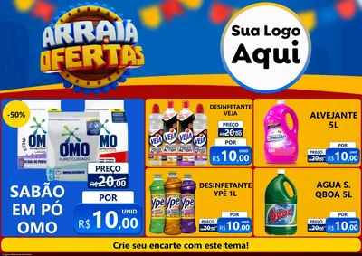 Modelo de Encarte para Encarte A4 Horizontal com o tema Arraiá de Ofertas - Junina para Produtos de Limpeza