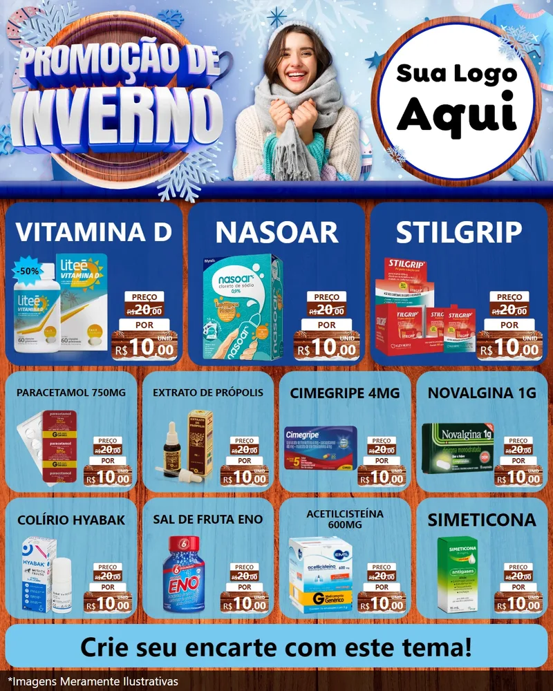 Modelo de Rede Social para Feed Instagram com o tema Promoção de Inverno para Farmácia