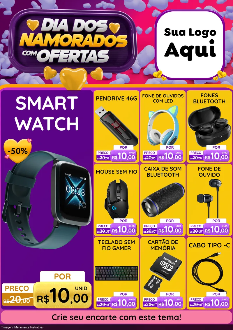 Modelo de Encarte para Encarte A4 Vertical com o tema Dia Dos Namorados Com Ofertas para Informática