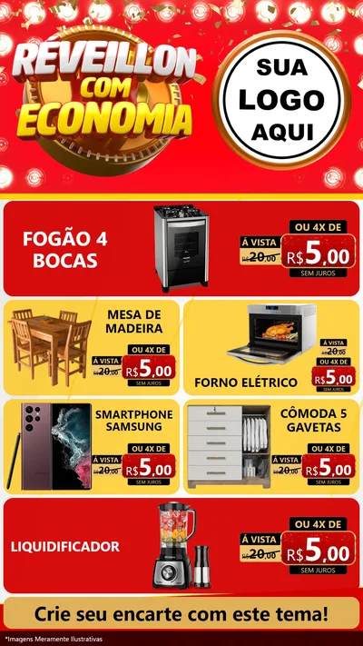 Modelo de TV para TV Vertical com o tema Réveillon com Economia para Móveis e Eletro