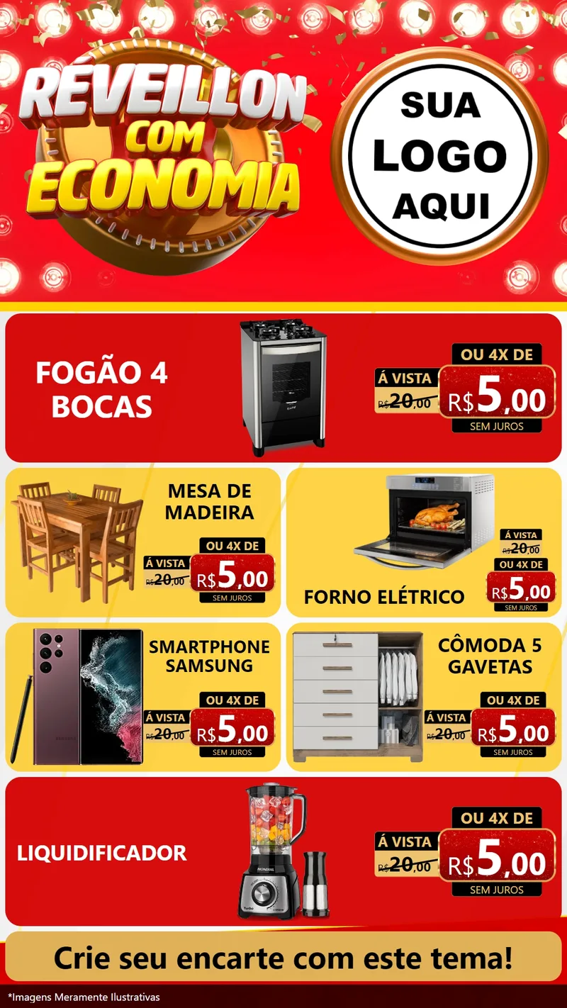 Modelo de TV para TV Vertical com o tema Réveillon com Economia para Móveis e Eletro