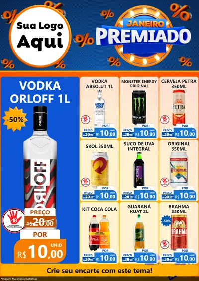 Modelo de Encarte para Encarte A4 Vertical com o tema Janeiro Premiado para Distribuidora de bebidas